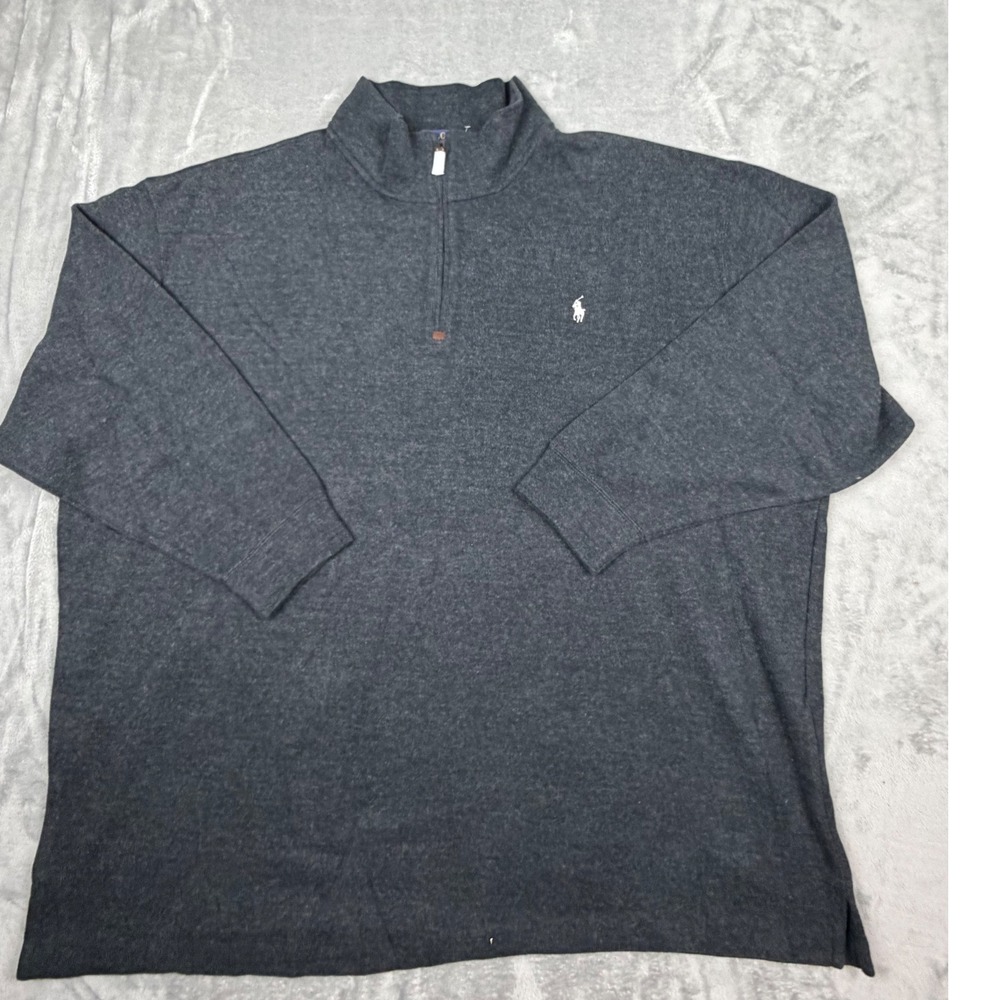 Polo Ralph Lauren Sweater Mens 4XB Black Heather Quarter Zip Cotton Blend
